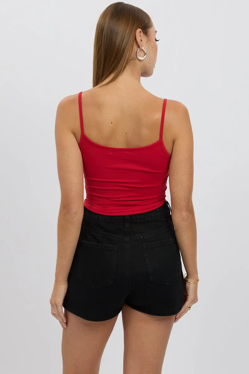 elastic waistband Red Cami Top Thin Strap Supersoft