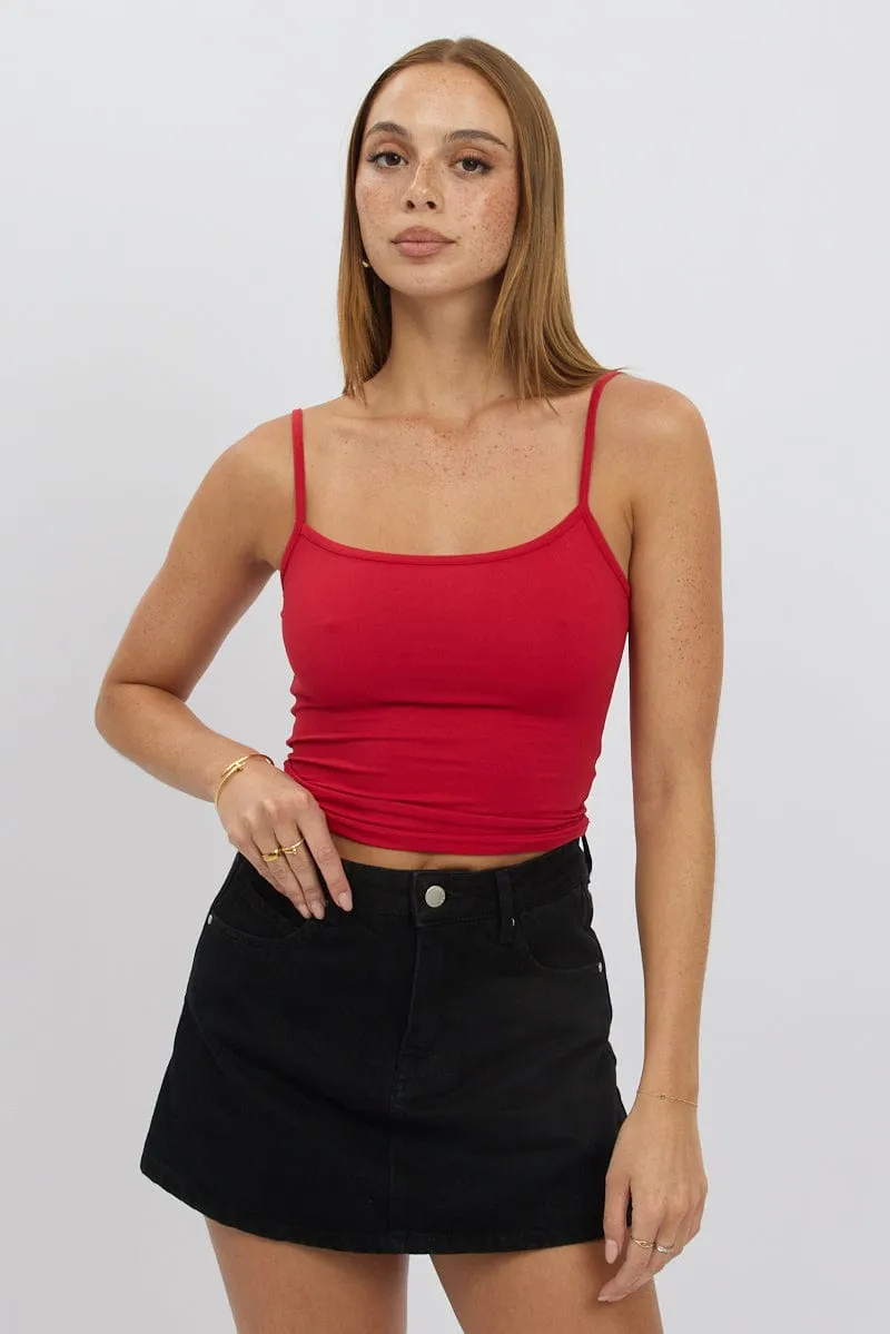 Red Cami Top Thin Strap Supersoft clean look