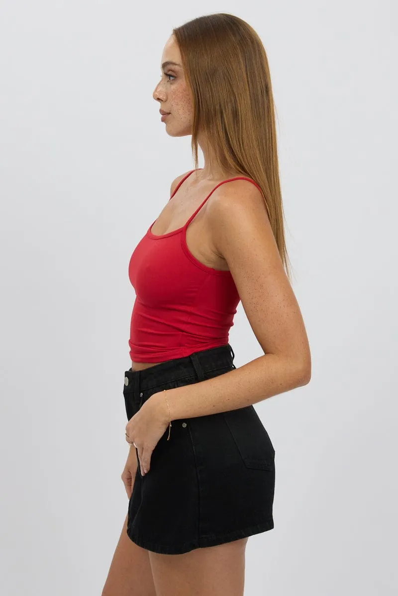Red Cami Top Thin Strap Supersoft Outdoor Activity SoftTouchLining