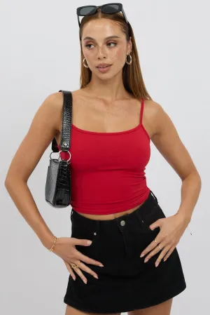 Red Cami Top Thin Strap Supersoft Warm Fashion SheerLayeredPanels