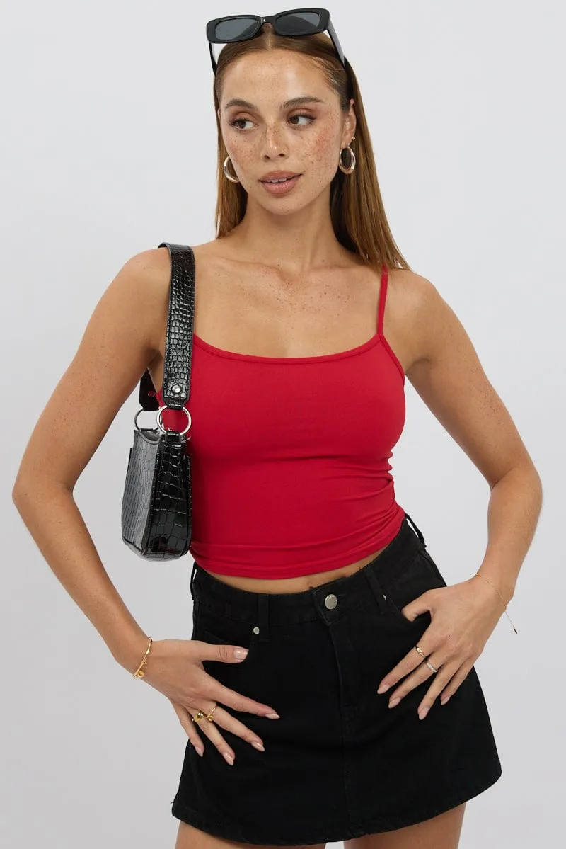 Red Cami Top Thin Strap Supersoft Warm Fashion SheerLayeredPanels