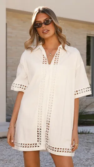 Effortless Chic Wear Day Wear Halia Mini Shirt Dress - White