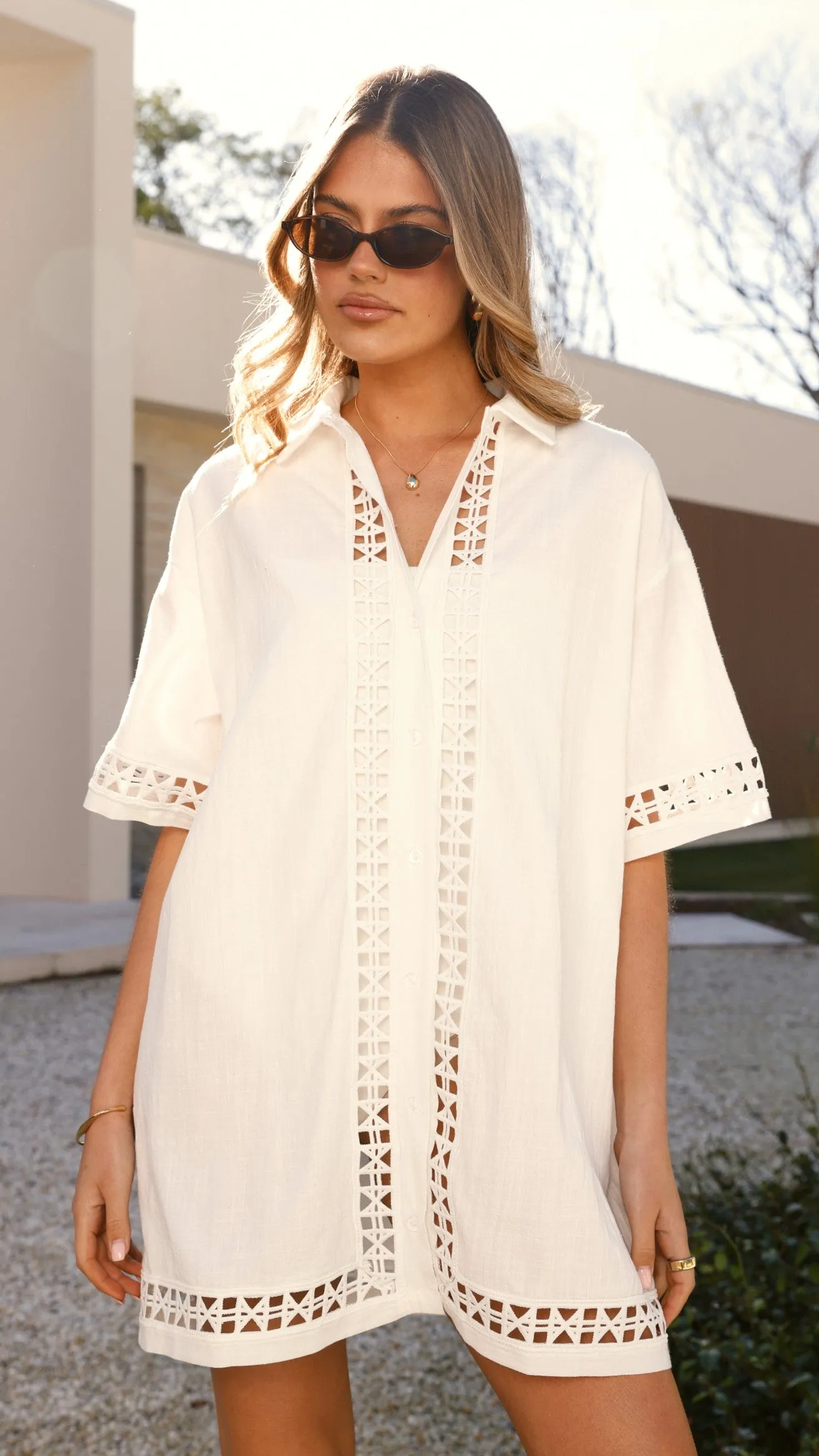 Cozy Style Wear playful mini Halia Mini Shirt Dress - White