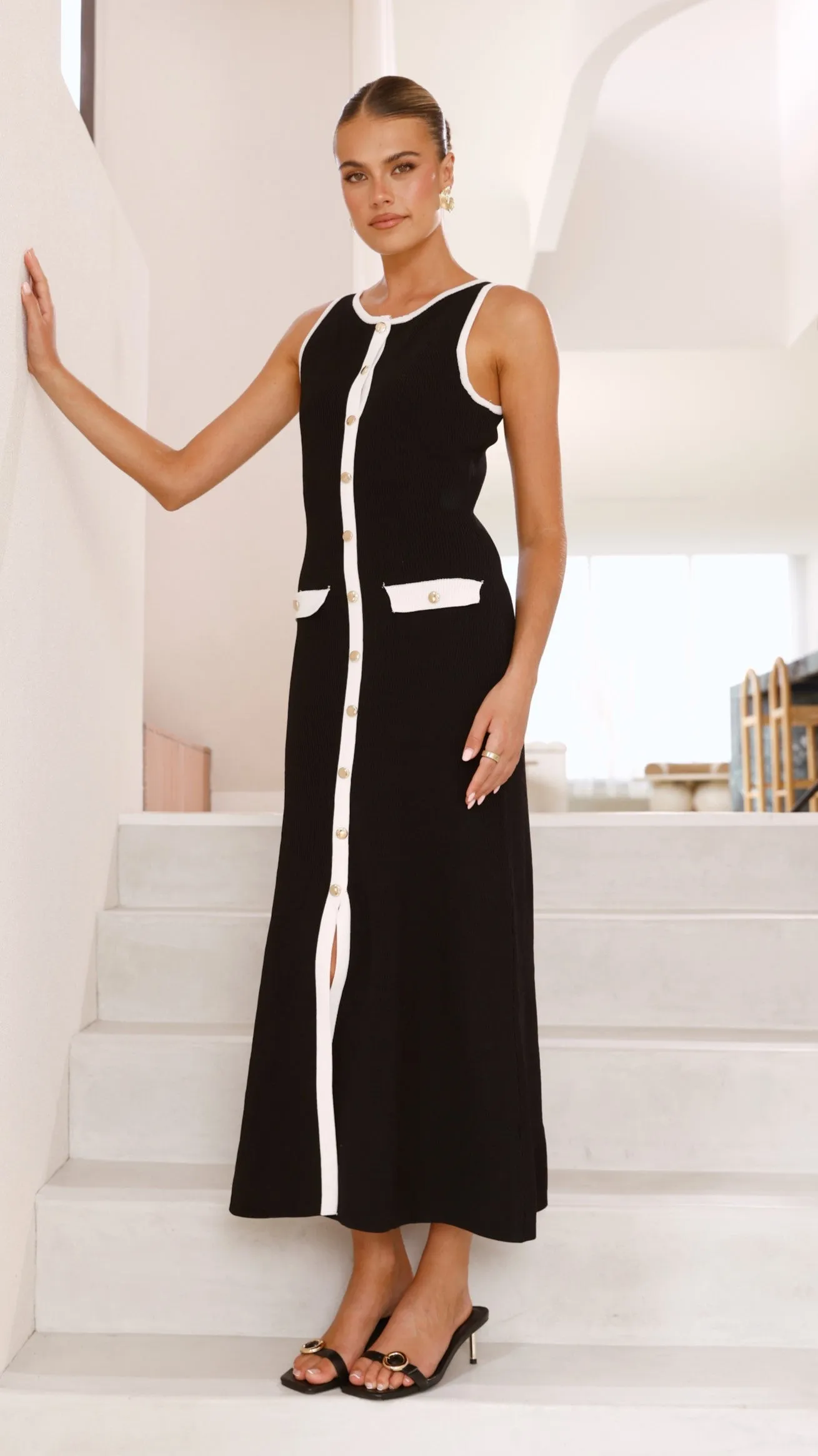 Antoinette Maxi Dress - Black/White Glass Hall Night Glow