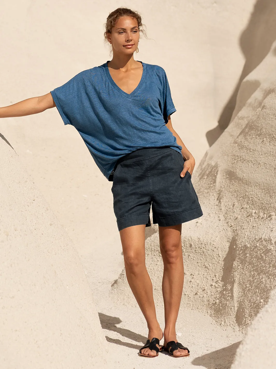 Glow Soft Edge Beat Paros Linen Shorts Charcoal Glow Lovely
