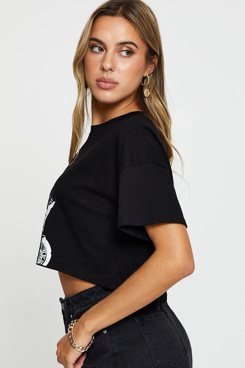 Black Graphic T Shirt Short Sleeve Travel Outfit
