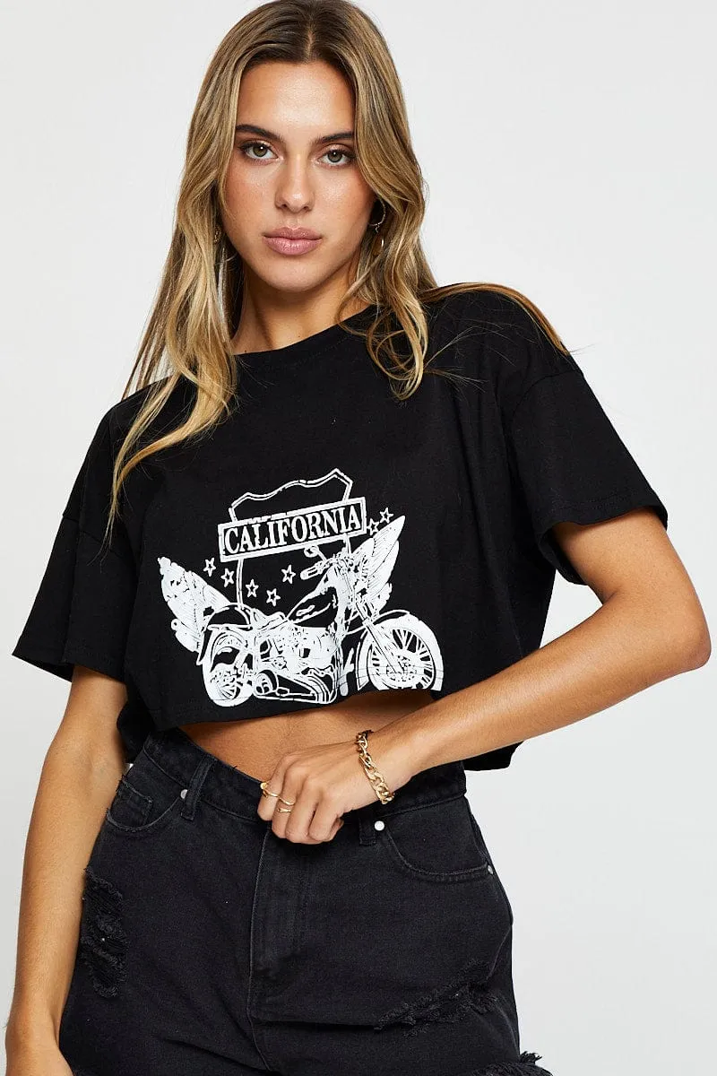 Black Graphic T Shirt Short Sleeve Classic Smart
