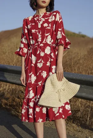 Vintage Style DoubleLayered Fabric Celina Dress - Red Floral