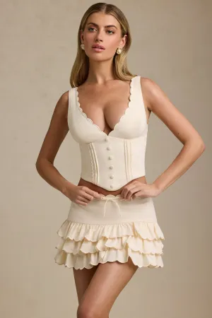 Plunge-Neck Scalloped Corset Top in Ivory Thermal Insulation Classic Design
