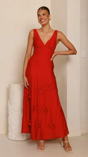 Tiered Skirt Candle Hour Lavara Maxi Dress - Red