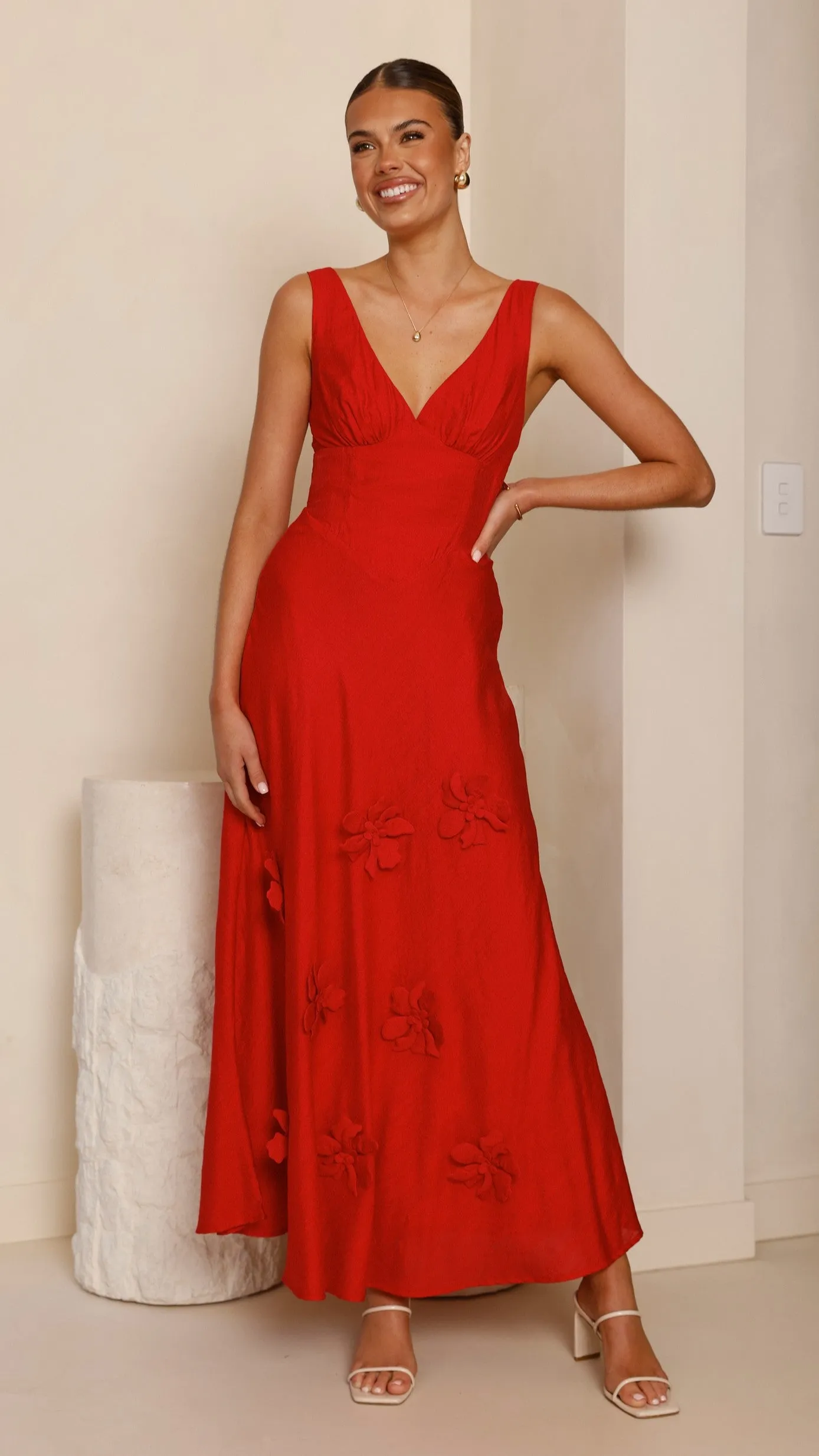 Tiered Skirt Candle Hour Lavara Maxi Dress - Red