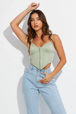 AntiStatic Cloth Crystal Soul Green Corset Singlet Sleeveless Sweetheart Neck