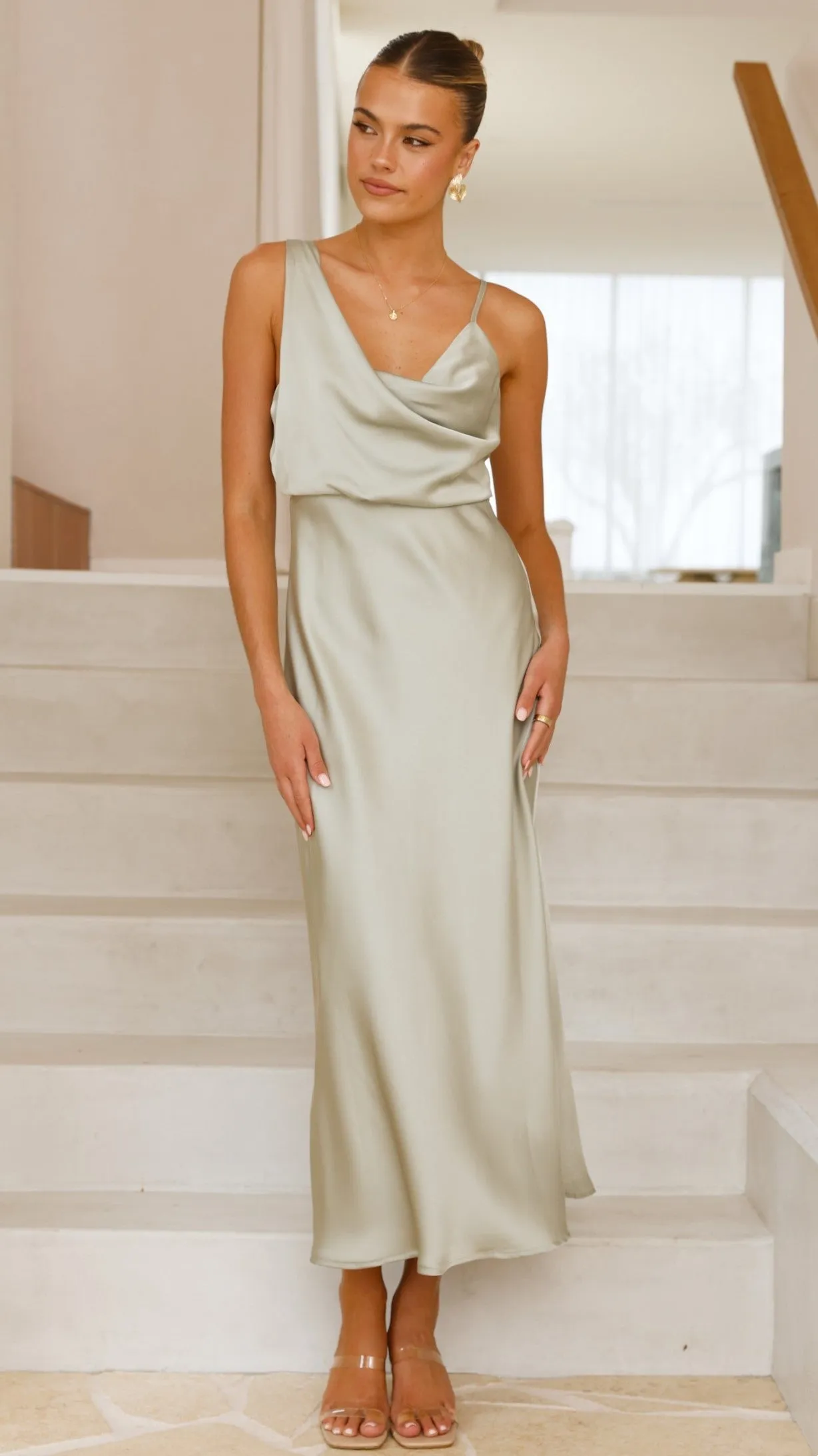 Audrey Maxi Dress - Olive Voile Light Belt Tie