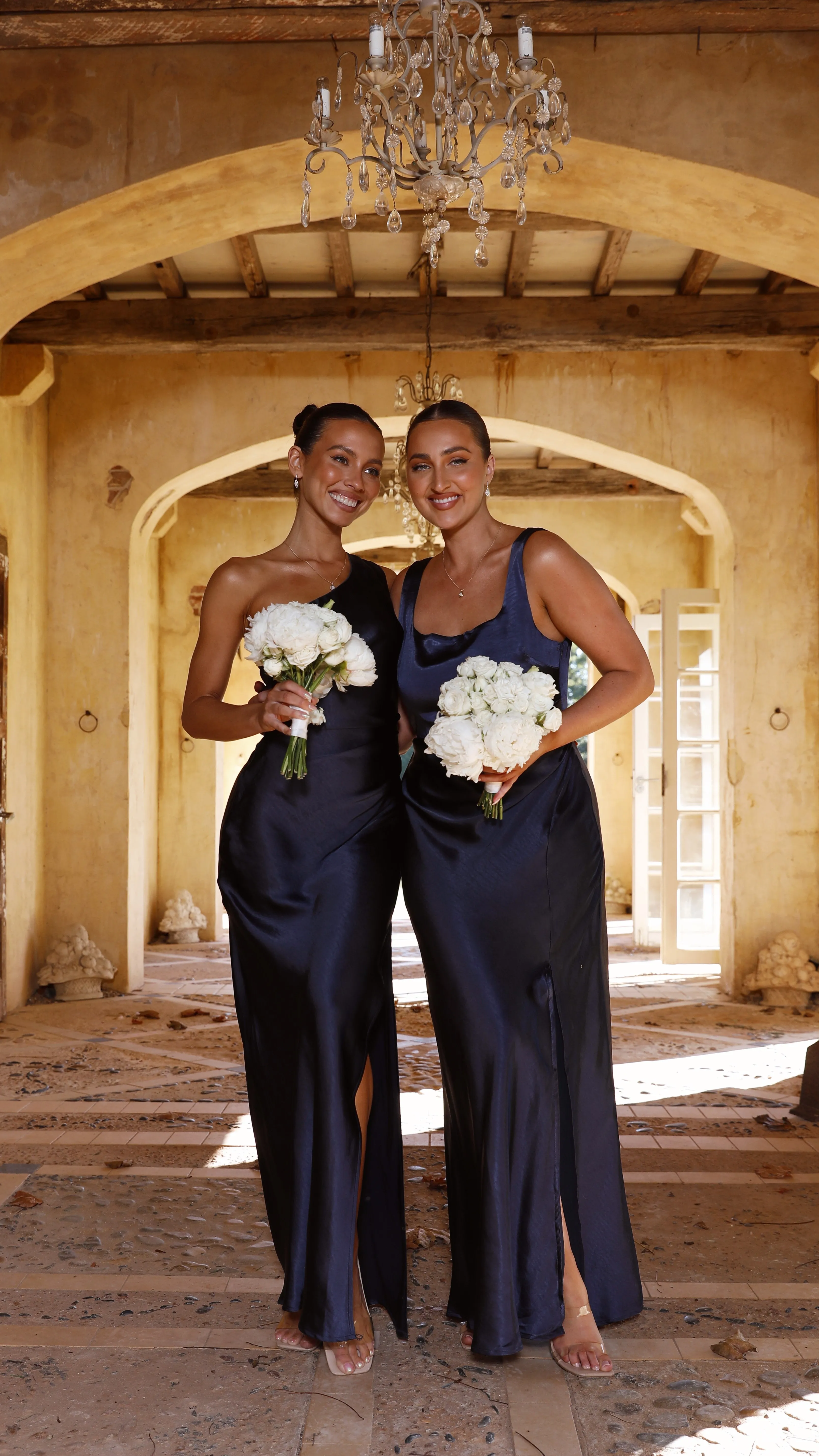 Alaria Maxi Dress - Navy Leaf Glow The long length of this dress creates a graceful appearance that is perfect for any occasion
