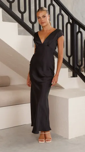 Poplin Smooth Amelia Maxi Dress - Black