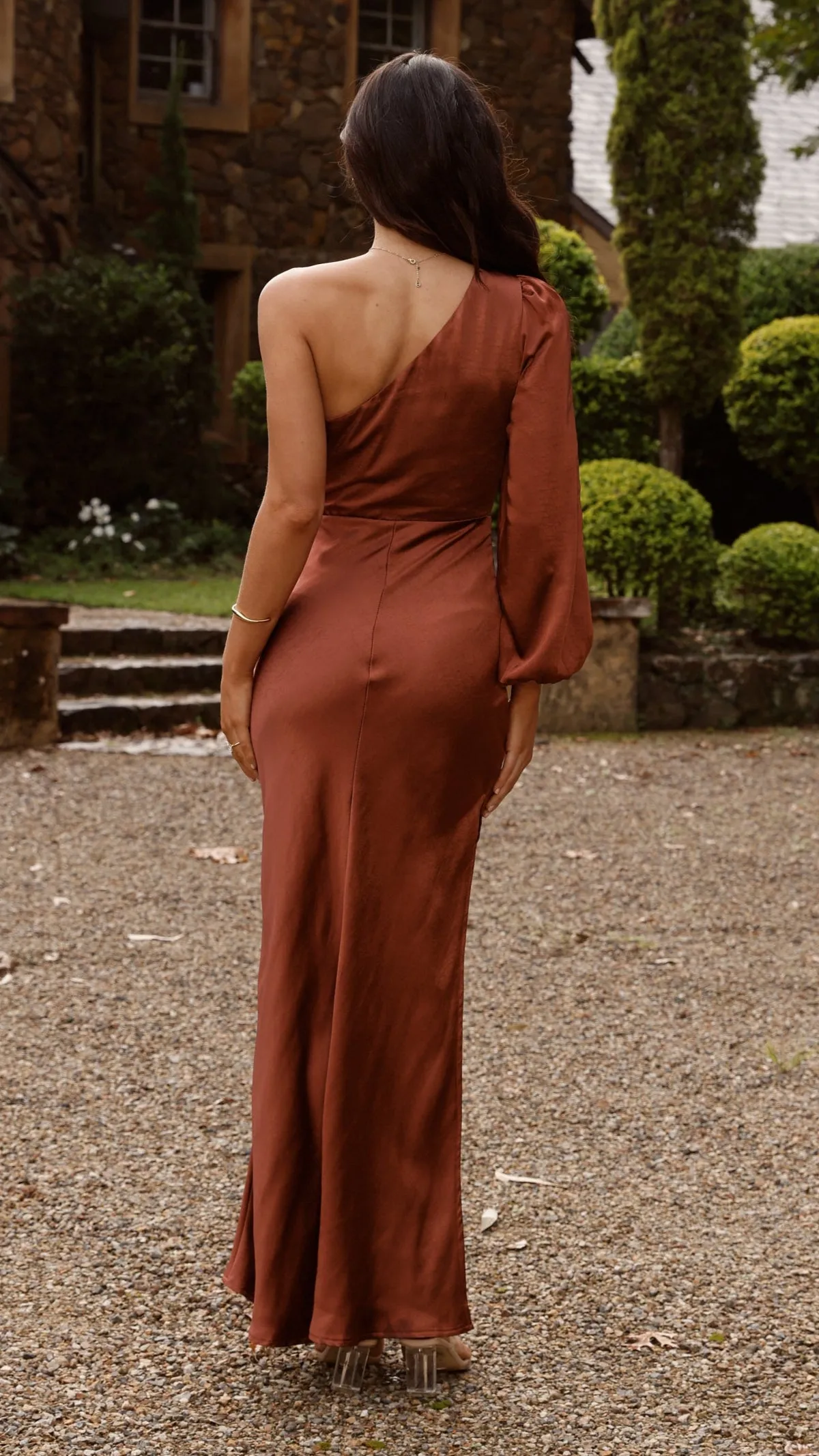 Daylight Warm Eden One Shoulder Tie Front Maxi Dress - Rust
