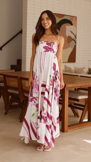 This dress features a classic design that works well for both day and night wear White Peak Kaethe Maxi Dress - White/Pink