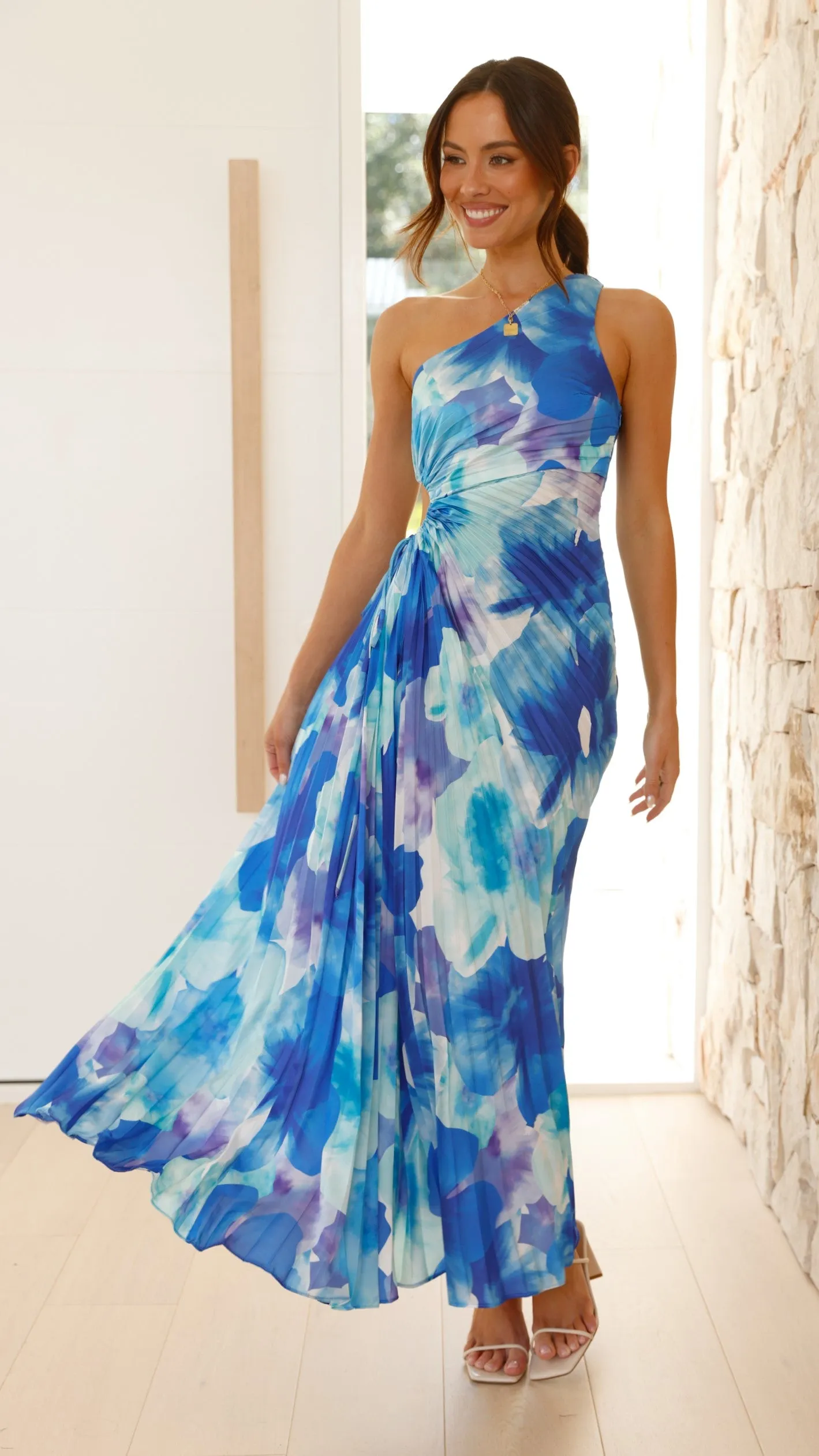 Laken Maxi Dress - Blue Floral Layer Ready Orange Heat