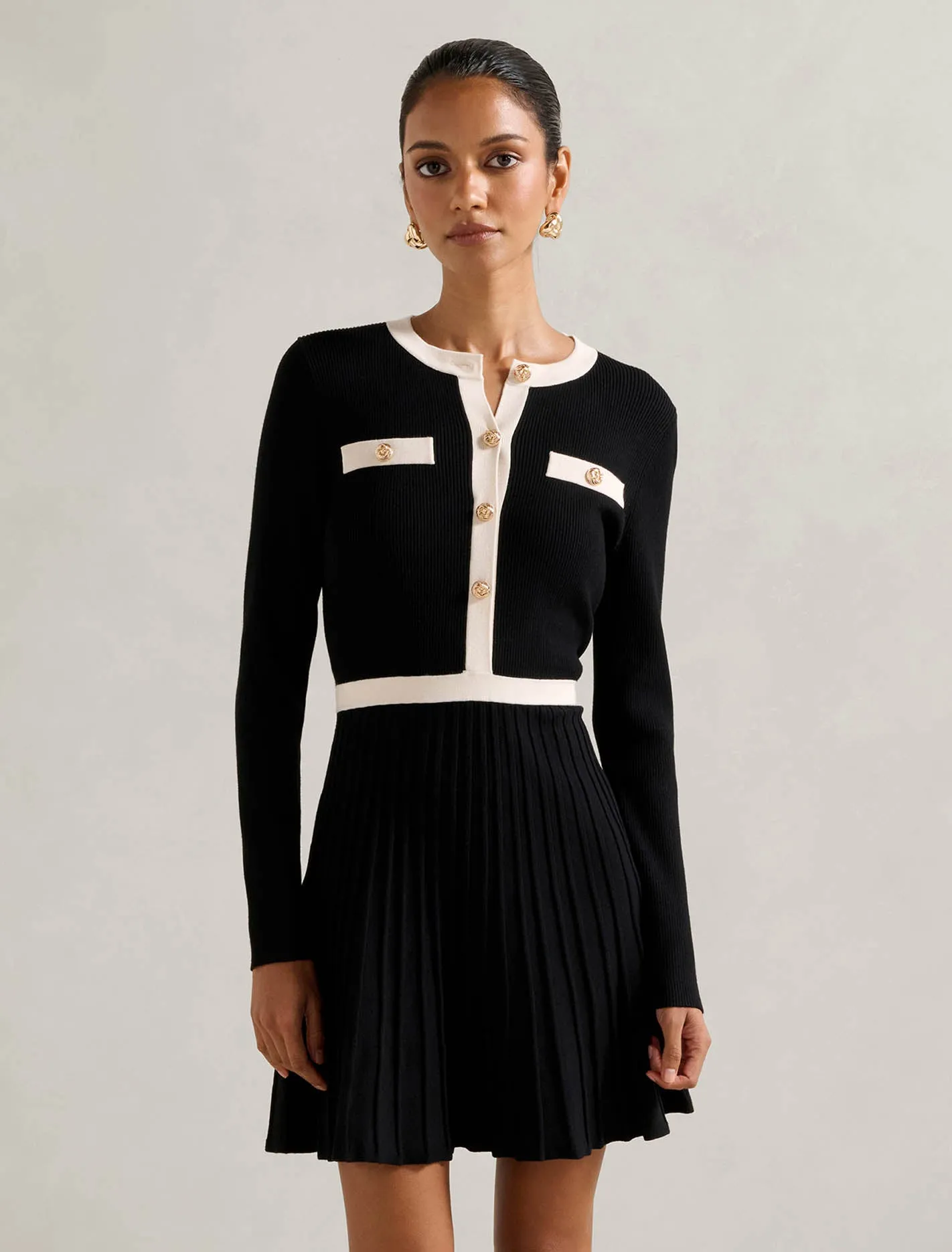 Avery Petite Knit Mini Dress Ruched Bodice Structure
