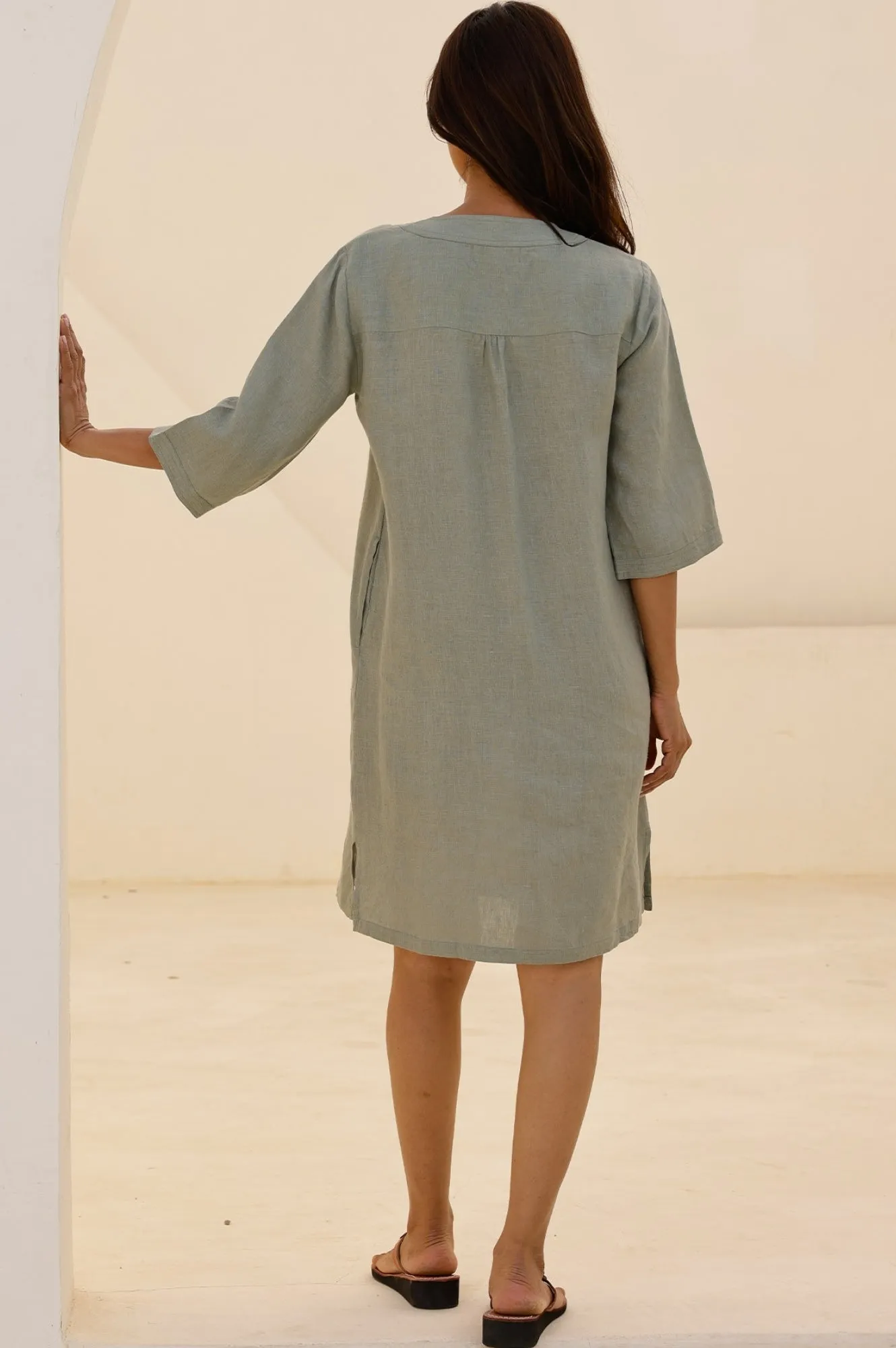 Calvi Linen Dress | Khaki Cozy Wear