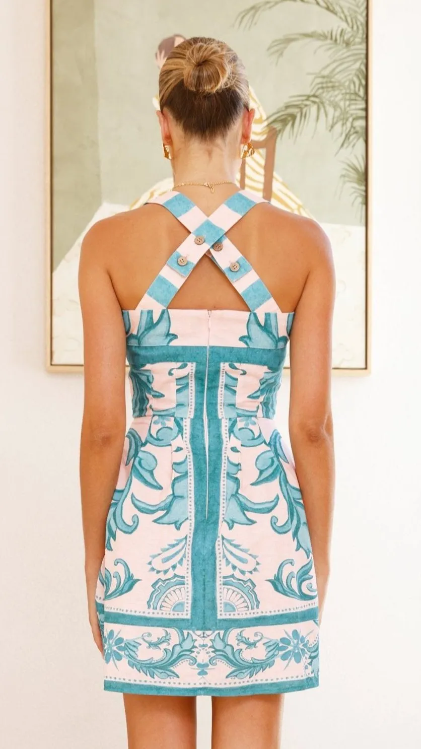 Fashion-forward short dress Fast Life Maegan Mini Dress - Aqua / Pink Zayna