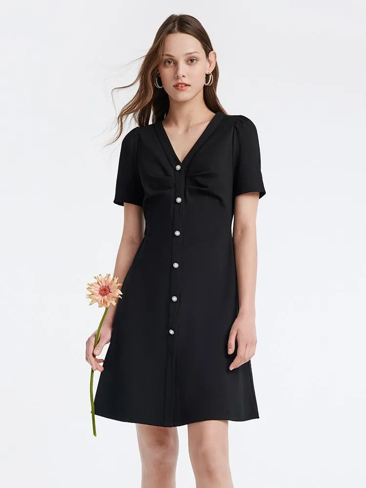 Evening Glow Pleated V-neck Gathered Waist Mini Dress