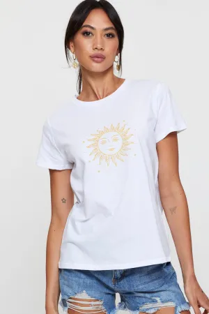 White Graphic T-Shirt Sleeve Length Art Mood Diamond Soul