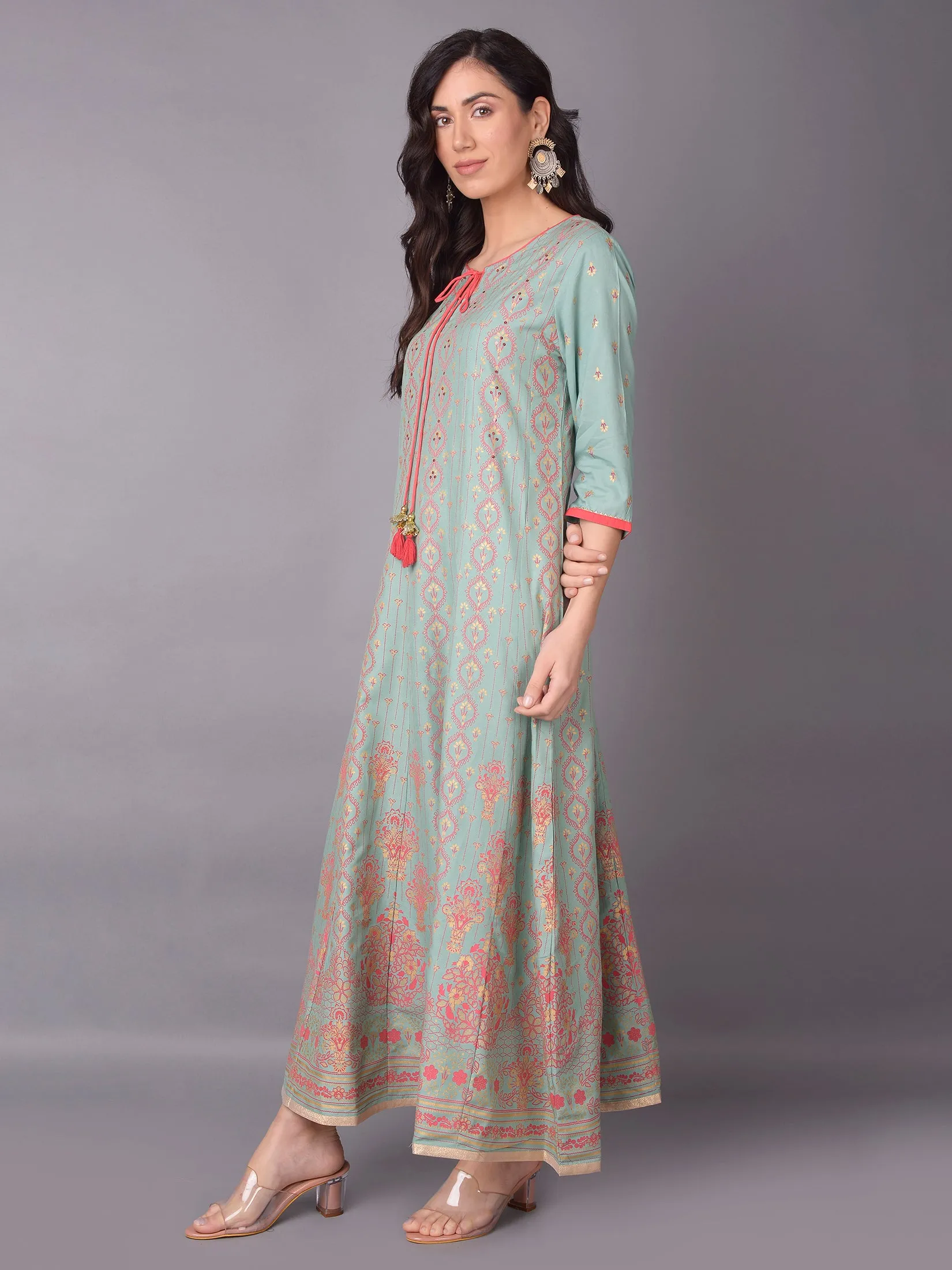 EcoFriendlyTextiles City Casual Women Green Ornamental Printed Dress