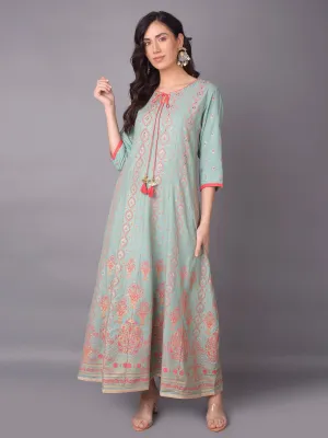 Comfy Style Women Green Ornamental Printed Dress
