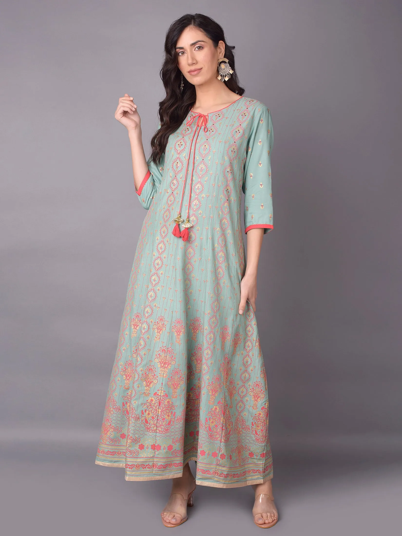 Comfy Style Women Green Ornamental Printed Dress