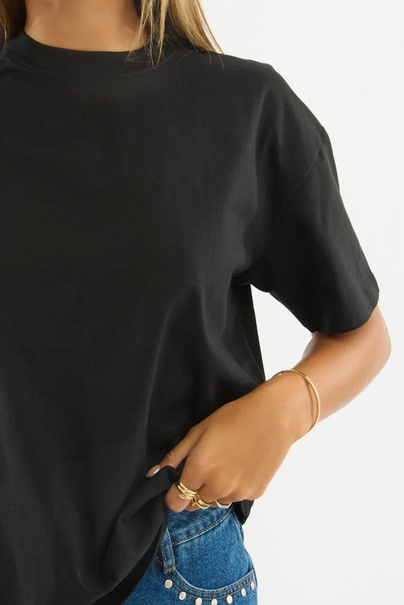 Black Loose Fit T-Shirt TaglessDesign Seasonal Fashion