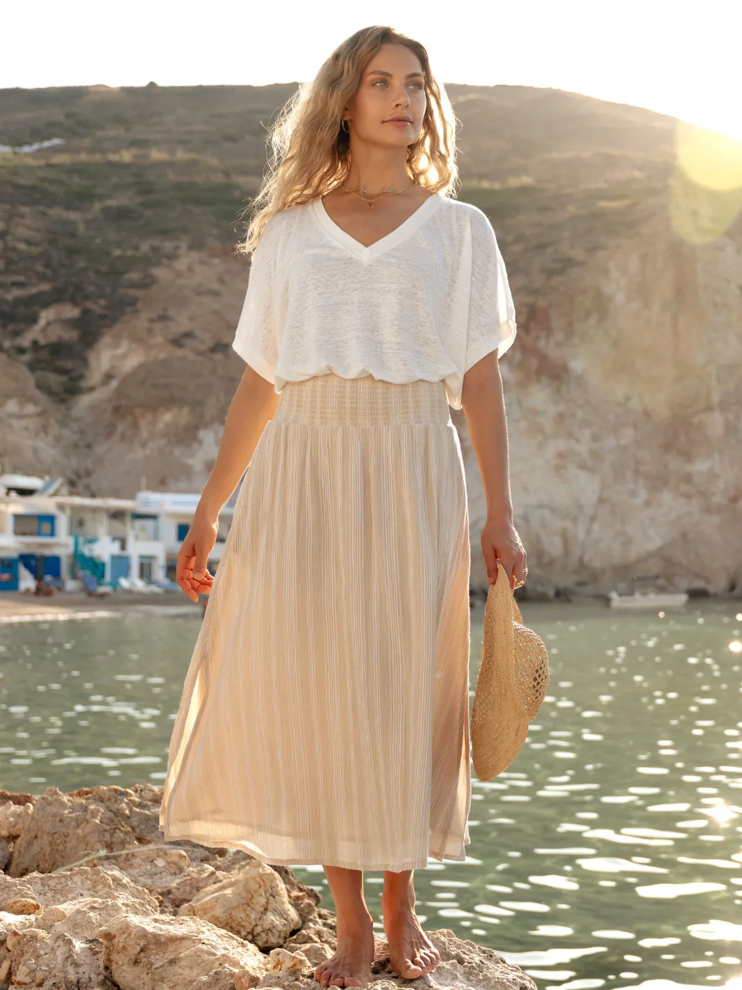 Chania Cotton Skirt Sand Stripe Simple Fashion