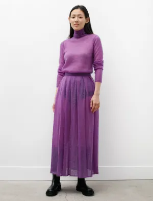 Chill Vibe Kid Mohair Sheer Knit Pleated Skirt Purple