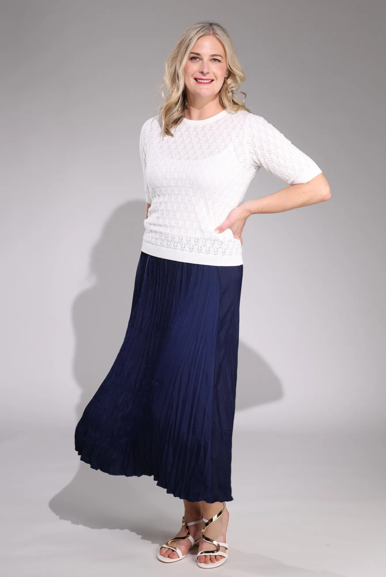 Sophisticated Casual Weekend Vibes Pleated Satin Maxi Skirt | NAVY | 4493C1