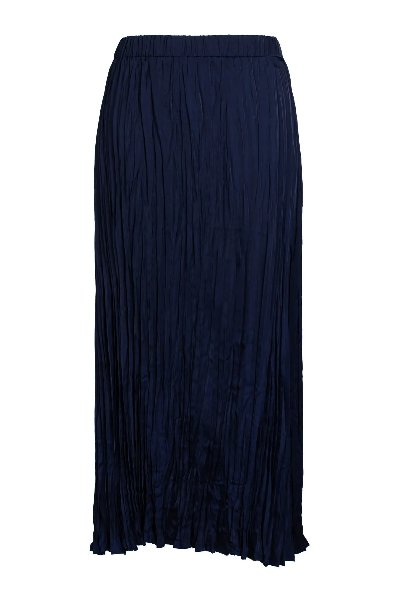 Crisp Details Front Slit Pleated Satin Maxi Skirt | NAVY | 4493C1
