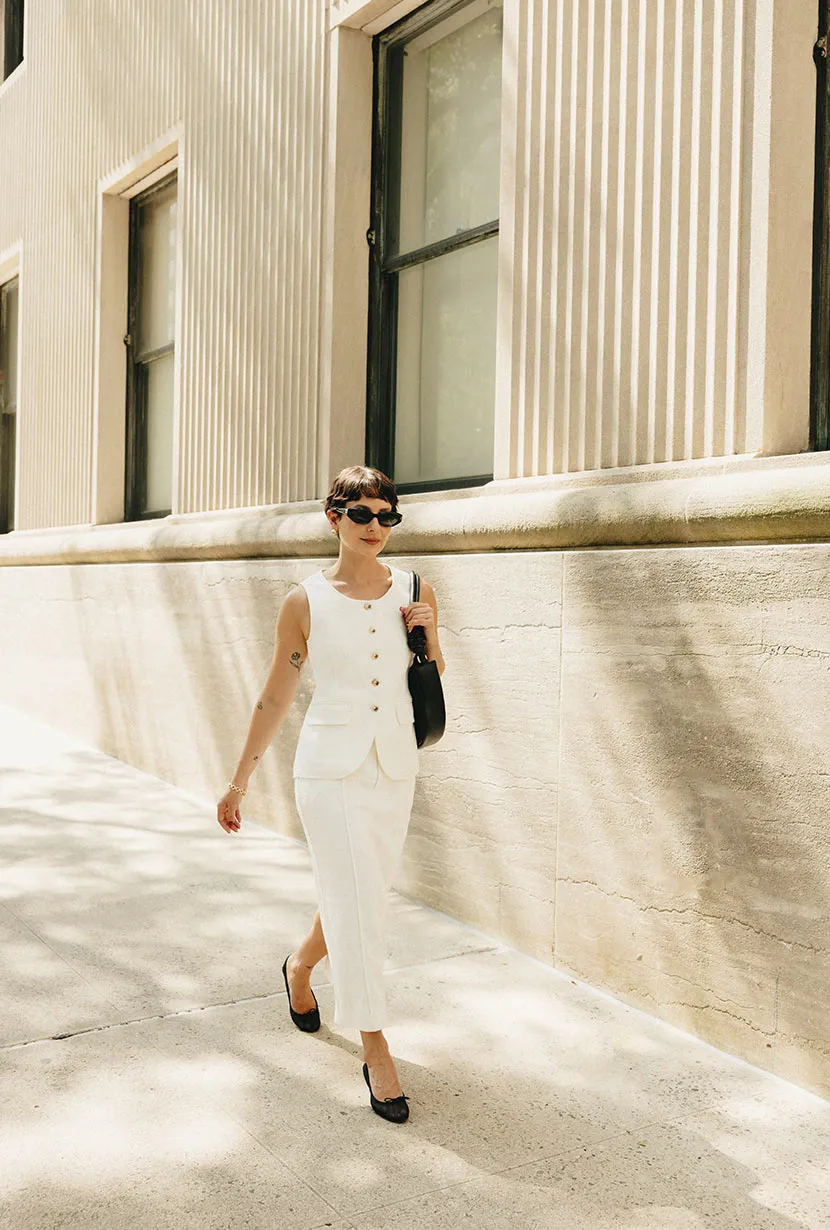 Teigan Linen Pencil Skirt - White Virtual Mode
