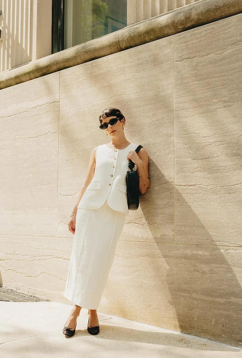 Teigan Linen Pencil Skirt - White Snow Core