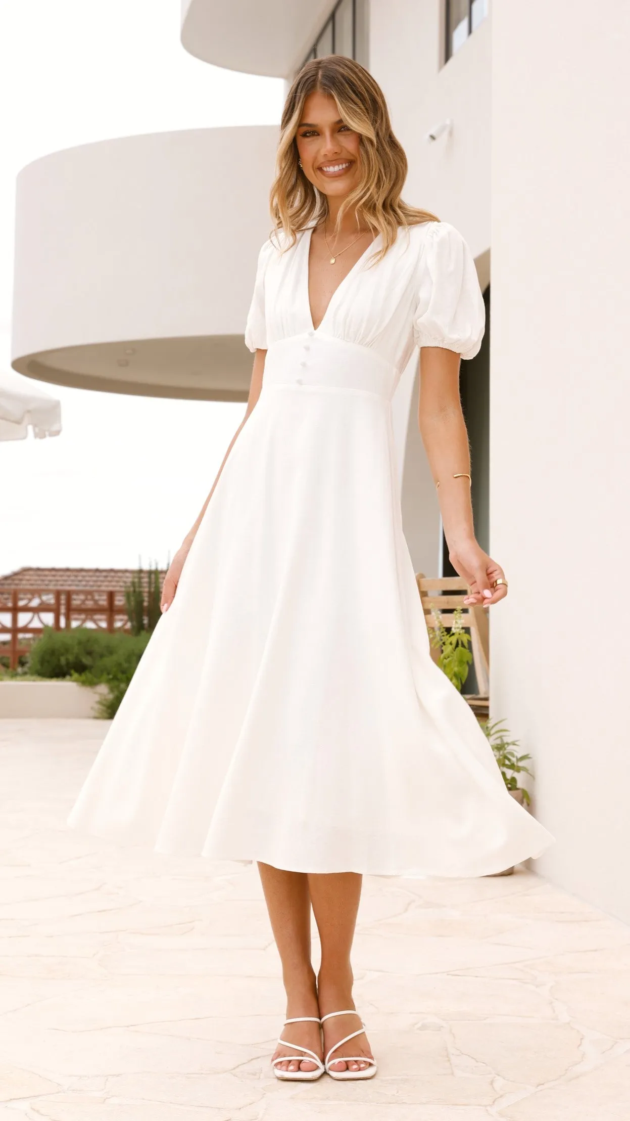 Winter Snow Trendy Appearance Melea Midi Dress - White