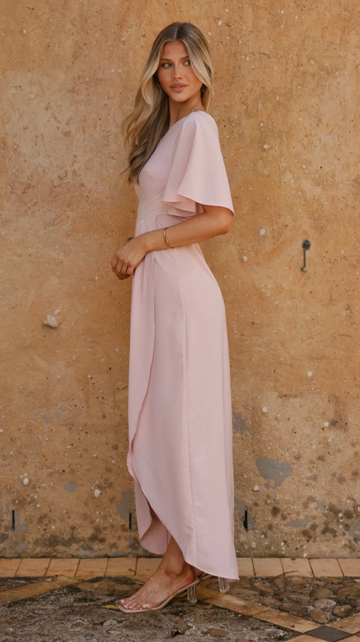 Emma One Sleeve Maxi Dress - Dusty Pink Calm Air