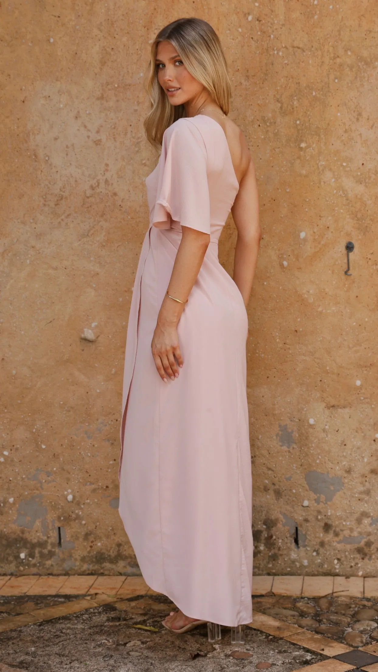 Leather Soft Emma One Sleeve Maxi Dress - Dusty Pink