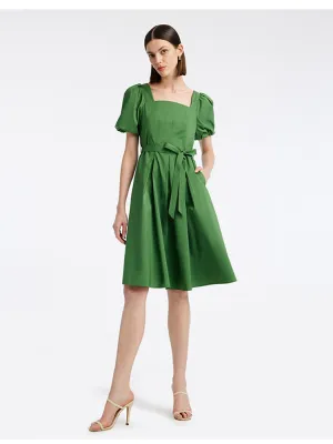 Green Square Neck Puff Sleeve A-Line Mini Dress Vibrant patterned mini