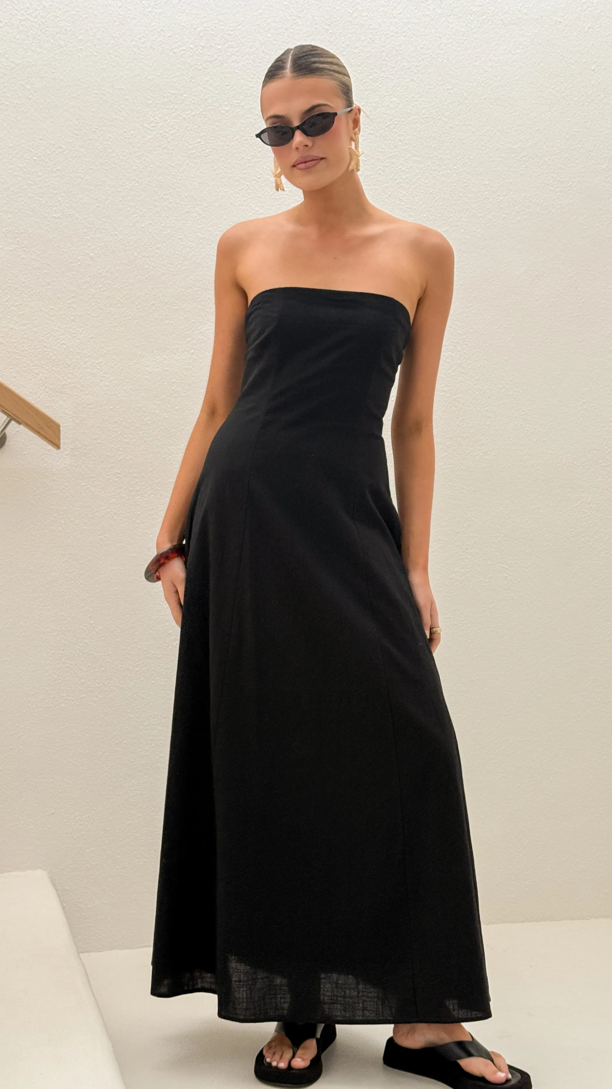 Astrid Strapless Maxi Dress - Black Paper Glow