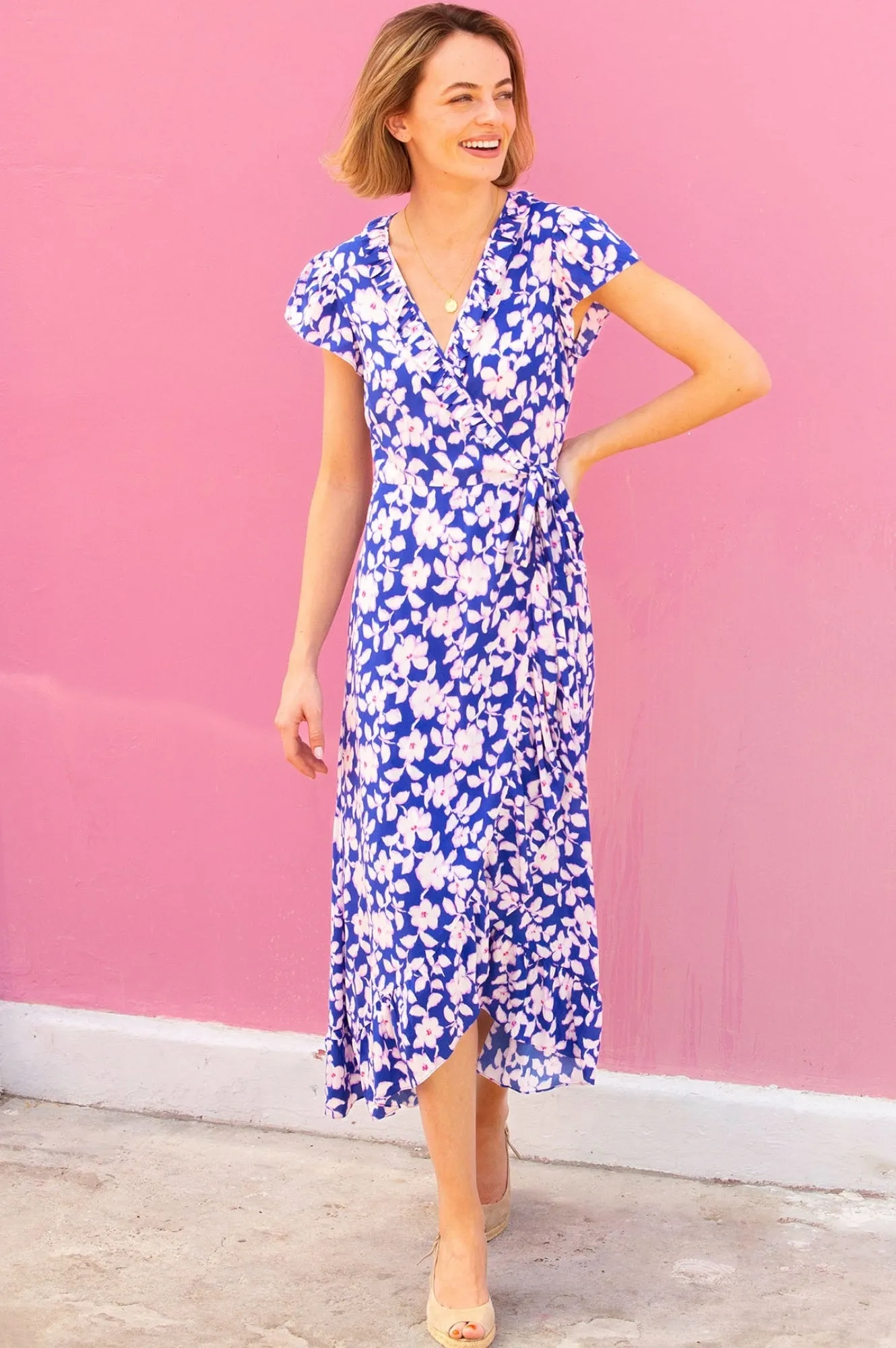 Casual Fashion Demi EcoVero? Wrap Dress | Blossom Cobalt/Pink