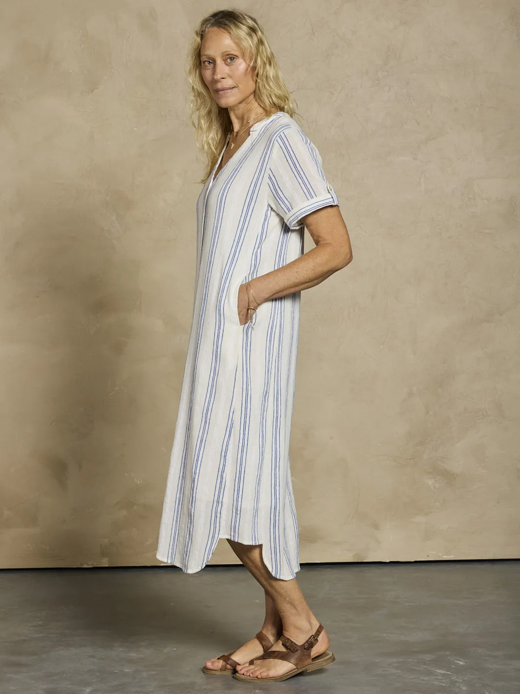Practical yet fashionable midi Effortless day-to-evening dress Athena Cotton Dress Azure Stripe