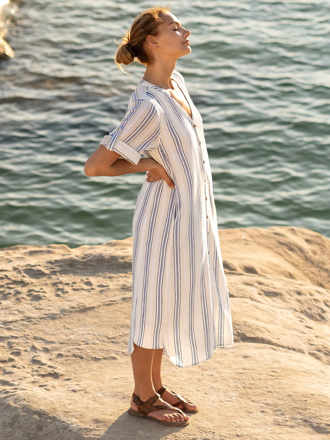 Charming Style Fashion Essential Athena Cotton Dress Azure Stripe