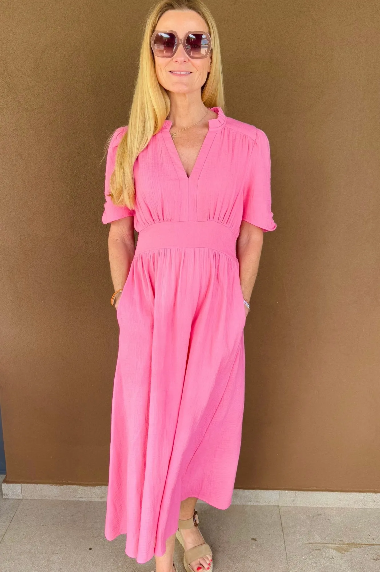 Polished Look Esha Organic Cotton Cheesecloth Dress | Pink