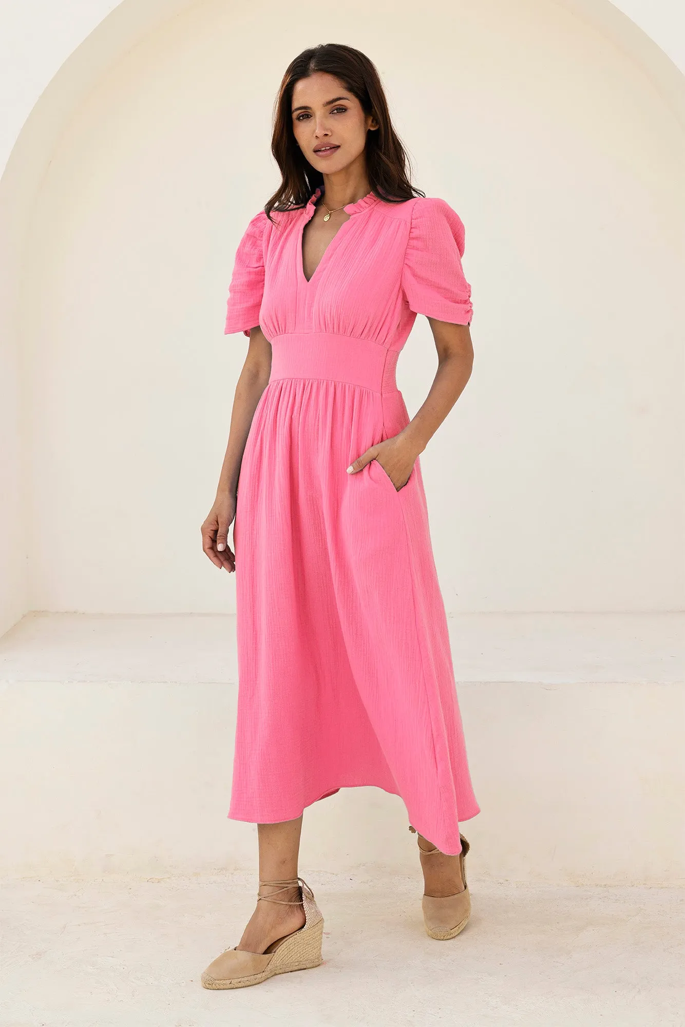 Esha Organic Cotton Cheesecloth Dress | Pink Fashionable Design