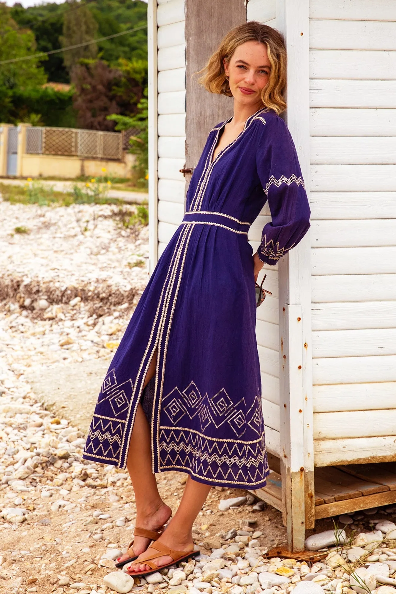 Jamila Embroidered Dress | Navy/Gold Polished Ease