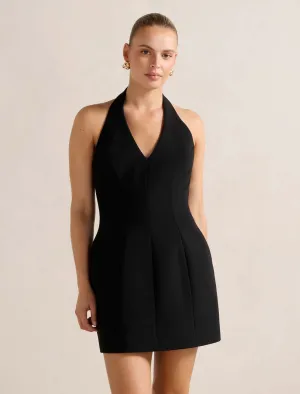 Riley Structured Halter Mini Dress Fashionable above-the-knee gown Pose Queen
