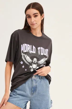 Washable fabric Relaxed and Comfy Grey T Shirt Short Sleeve Crew Neck